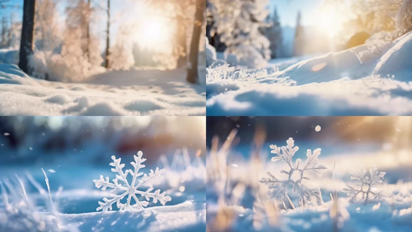 冰晶雪花/森林雪景/微距特写/空镜头