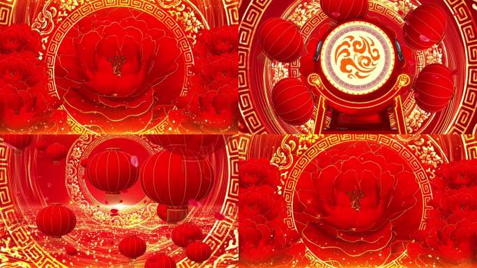 4K红色喜庆新年春节舞台晚会背景视频