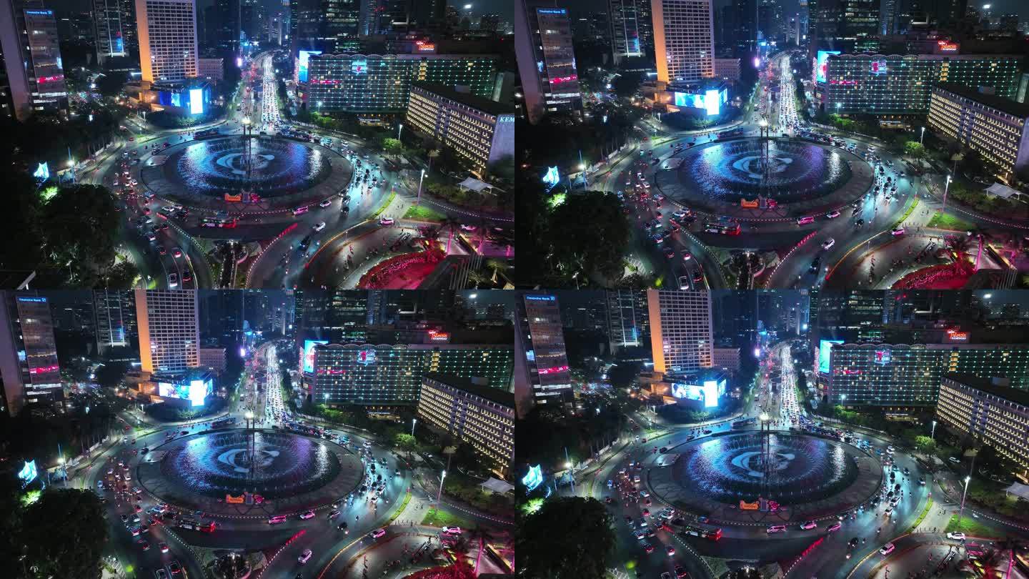 原创 印尼雅加达城市天际线夜景航拍风光