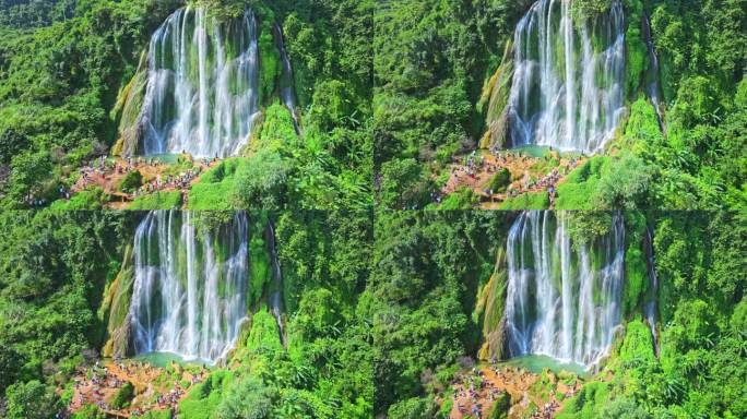 广西三叠岭瀑布彩虹大自然瀑布原生态风景