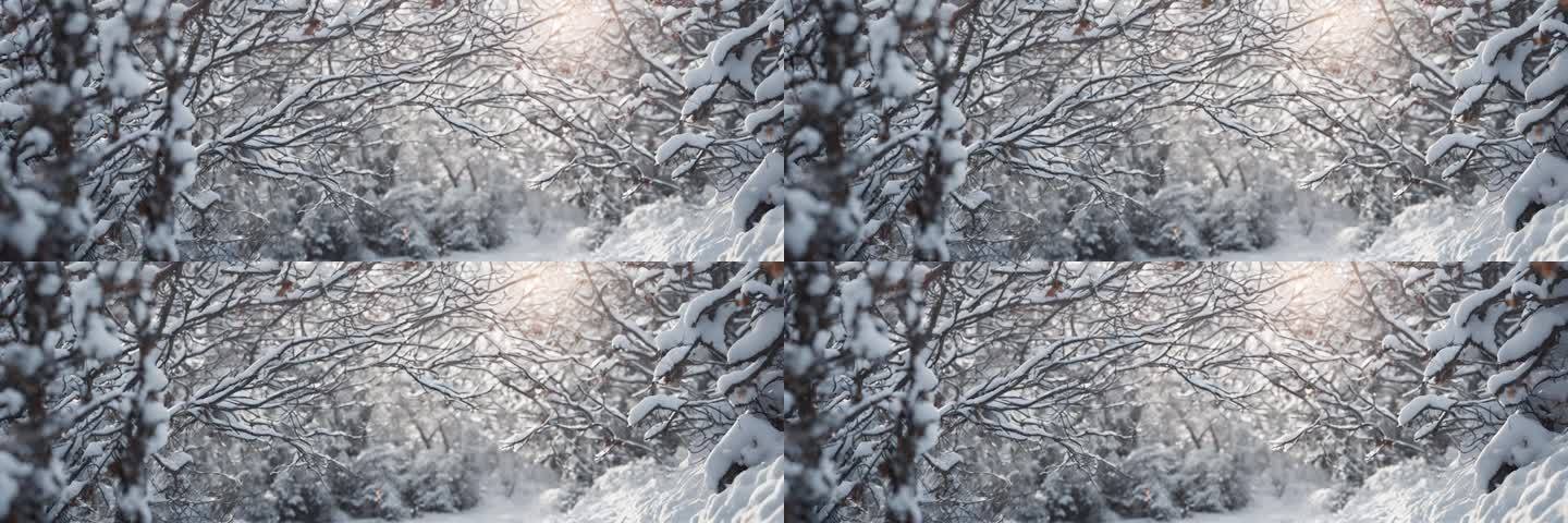 冬天雪挂枝头场景背景 003