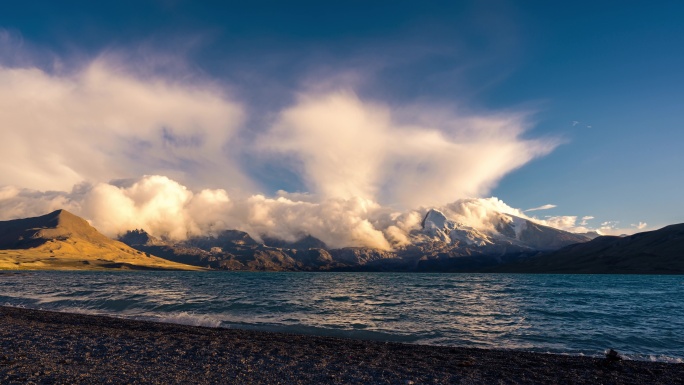 冲巴雍措日落延时摄影素材