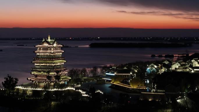 江苏省盐城市大纵湖东晋水城夜景