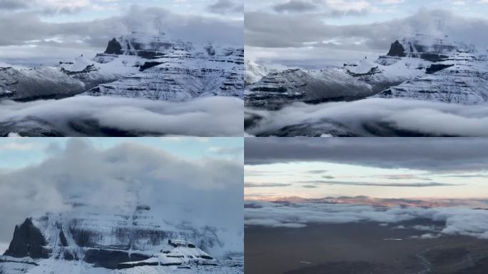 航拍西藏塔尔钦冈仁波齐雪山晨雾