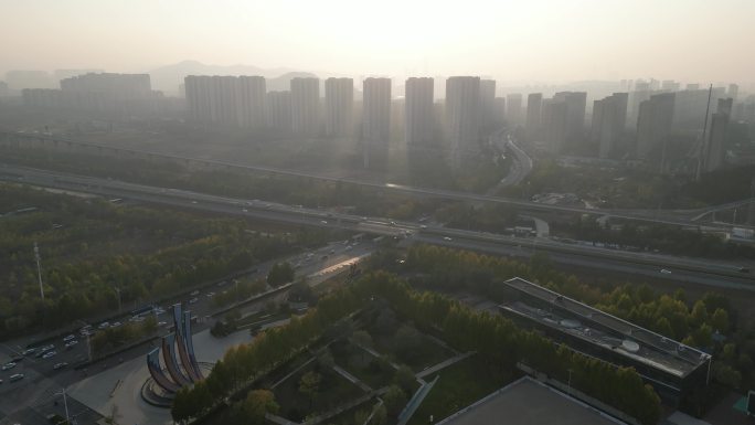 4K 济南市区绕城高速唐冶夕阳