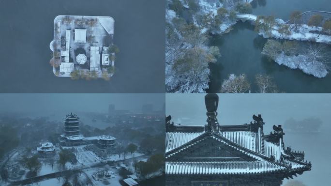 IF航拍4K济南雪中大明湖下雪冬天