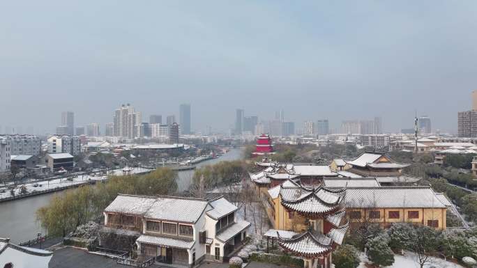 雪后江苏淮安里运河文化长廊风景