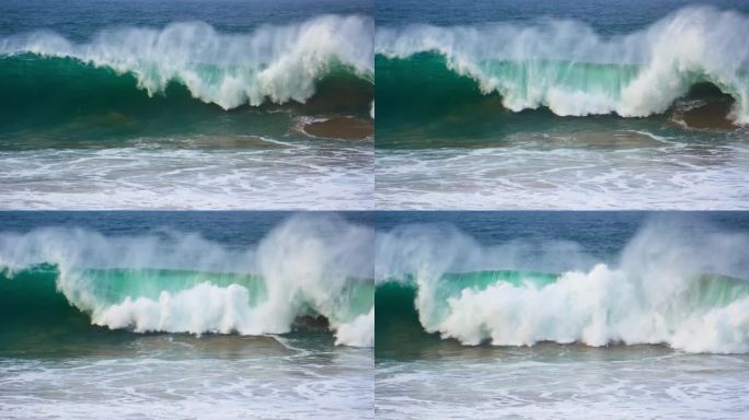巨大的海浪在超级慢动作中翻滚。强力翻滚破浪