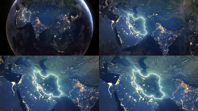 现实的地球夜间轨道和变焦发光边界伊朗