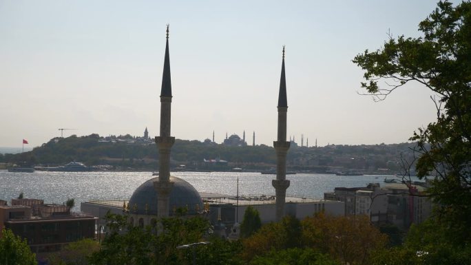 白天伊斯坦布尔城市观景台清真寺外部全景4k土耳其
