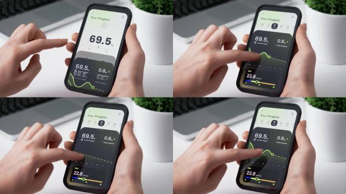 跟踪减肥进度。使用手机健身app监测减肥情况。