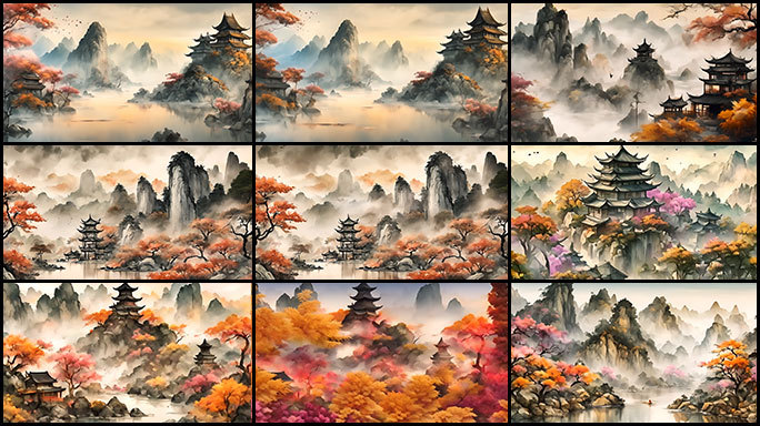 中国风古代水墨山水画CG动画片