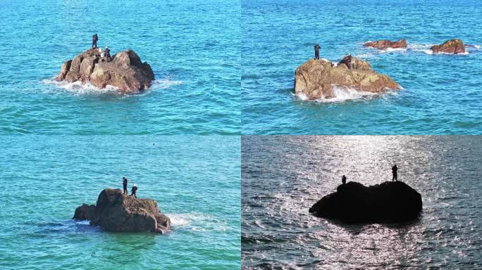 海上钓鱼 海钓 钓鱼 海上礁石钓鱼