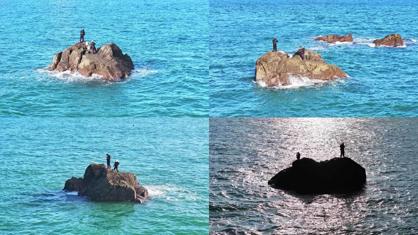 海上钓鱼 海钓 钓鱼 海上礁石钓鱼