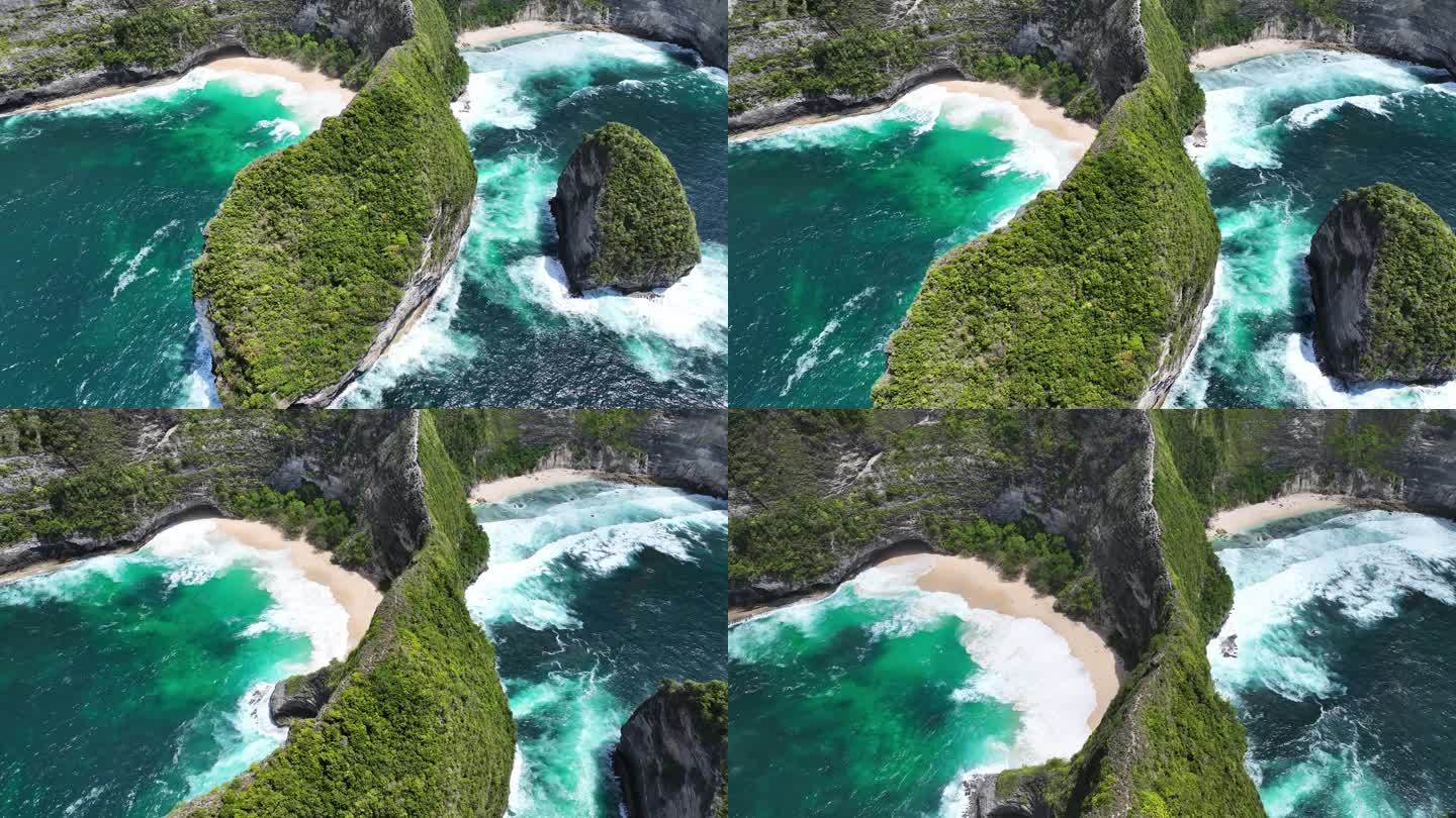 航拍印度尼西亚巴厘岛佩尼达岛精灵坠崖自然