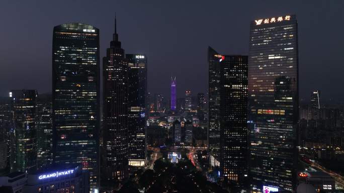 广州珠江新城中轴线夜景航拍