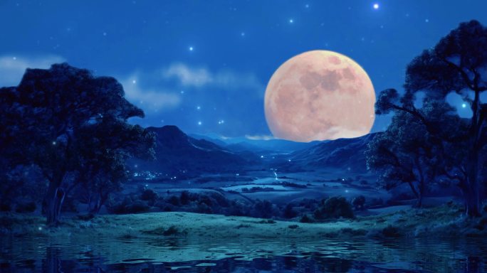 圆月自然风景视频素材