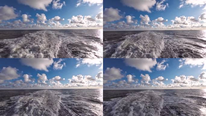 天气好的时候，北海渡轮上的船尾浪