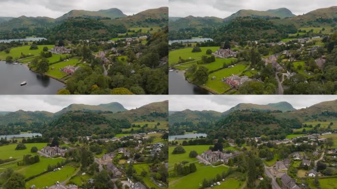 全景拍摄的小英国乡村在美丽的风景湖区地区