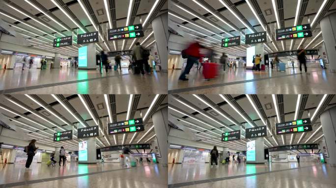 4K香港西九龙高铁站出站口人流延时