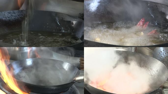 炸虾排、靠大虾油锅烹饪大厨美食制作