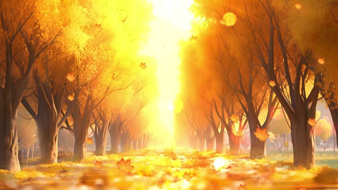 秋季满地黄叶飘落意境