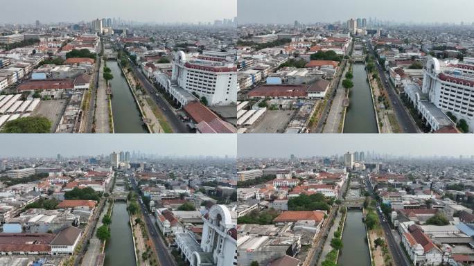 原创 印尼雅加达老城建筑运河航拍风光