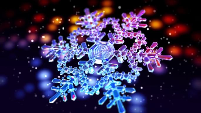 旋转雪花魔术背景雪花三维动画水晶雪花