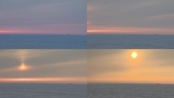 时间流逝-日出在冻结的巴伦支海上。