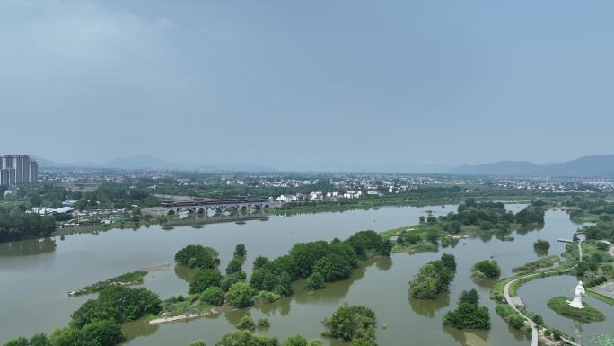 航拍陕西汉中汉江风景天汉湿地公园