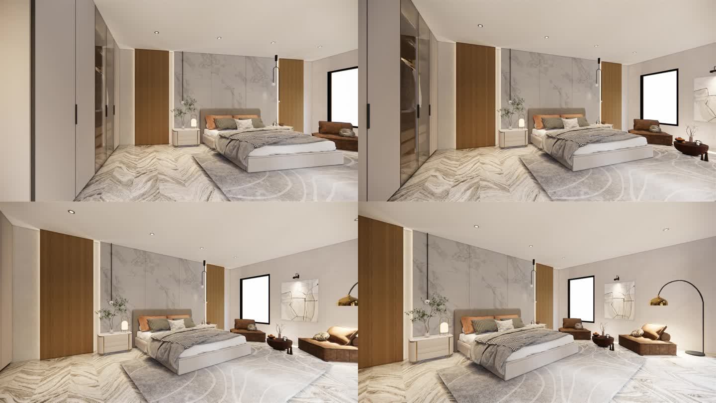 3 d渲染。室内住宅现代开放式客厅。阁楼风格的公寓居住在舒适的卧室，绿色的墙壁。