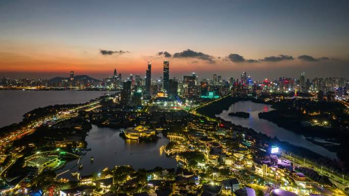 4K原创深圳欢乐海岸超级总部夜景航拍素材