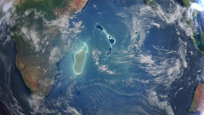 现实的地球轨道和缩放发光边界马达加斯加