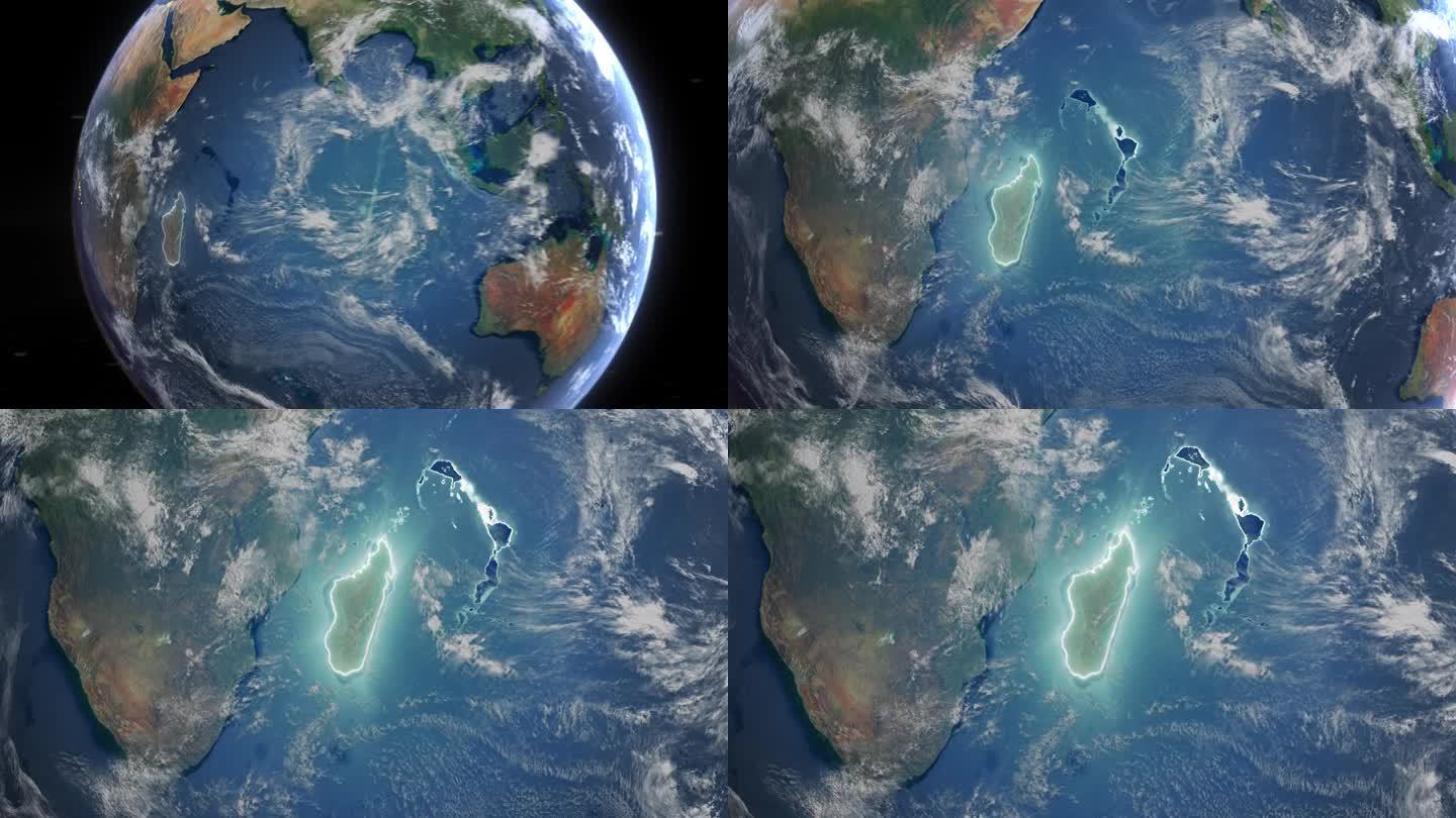 现实的地球轨道和缩放发光边界马达加斯加