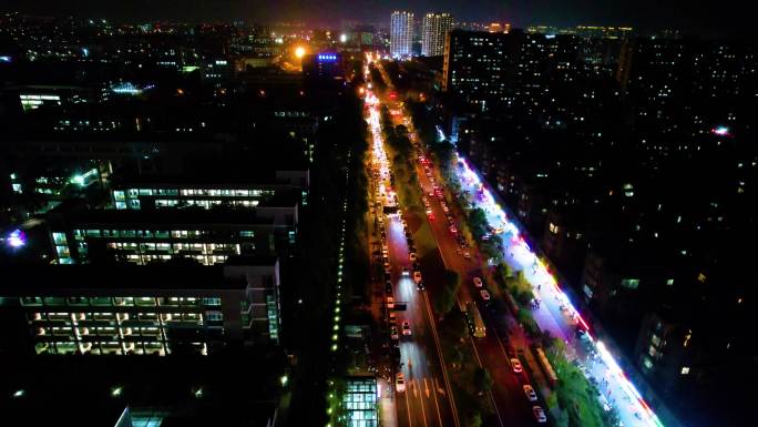 杭州钱塘新区云水城市夜景视频素材航拍