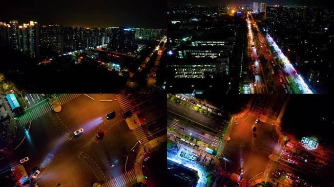 杭州钱塘新区云水城市夜景视频素材航拍