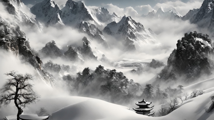 水墨中国风雪景背景