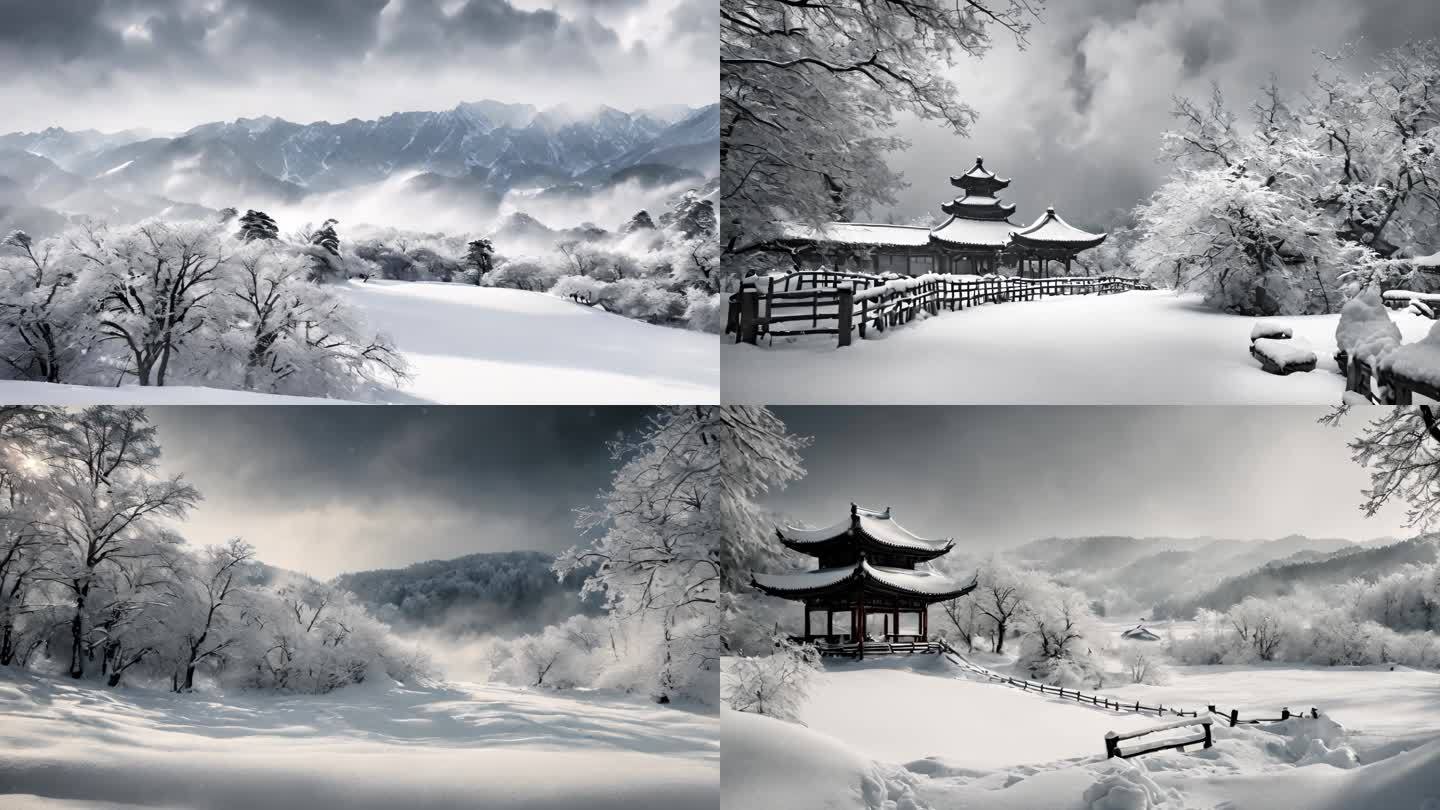 水墨中国风雪景背景