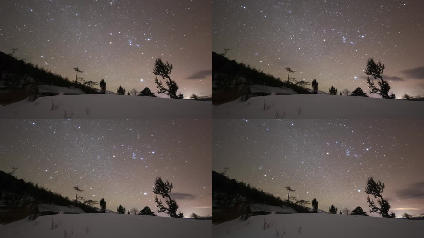 云南白马雪山星空下的雪地延时摄影