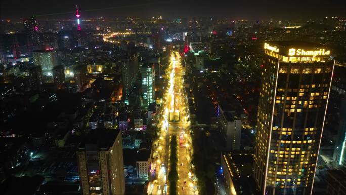 南京市鼓楼区城市马路车流夜景航拍延时