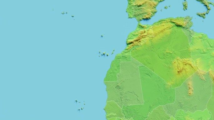 西撒哈拉地图3D动画与边界