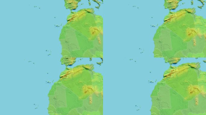 西撒哈拉地图3D动画与边界