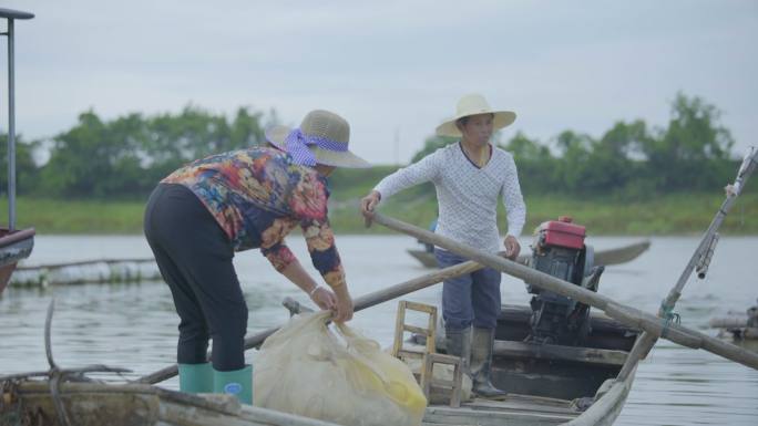 渔民渔村打鱼鸬鹚渔船渔网传统捕捞湖区
