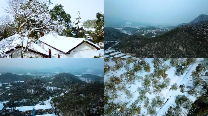 4K唯美浙江乡村雪景航拍