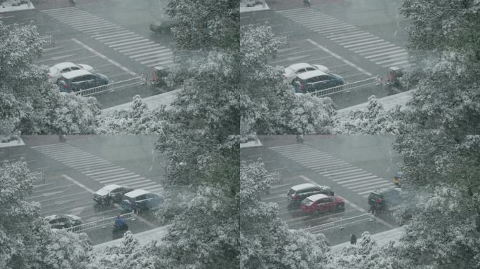 大雪城市街道4K慢速