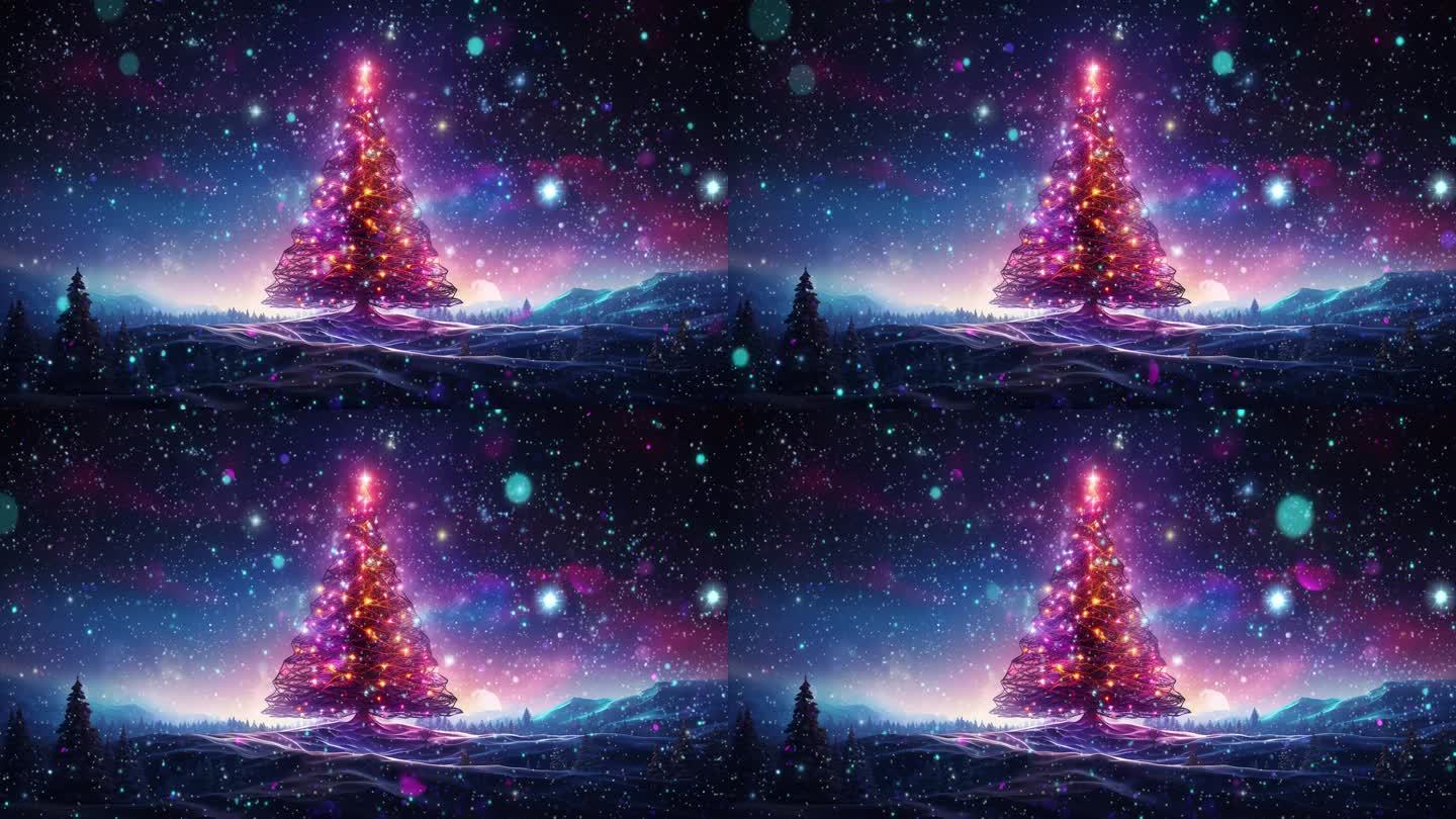 4k梦幻雪夜圣诞树背景视频