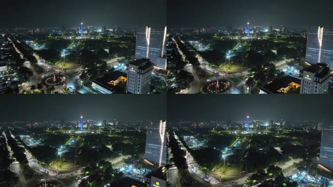 印尼雅加达独立广场城市高楼航拍夜景风光