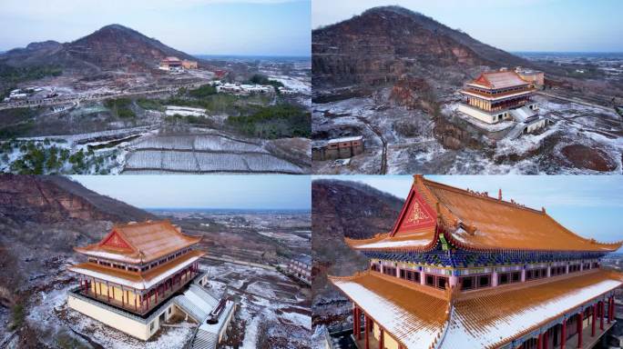 山间 雪景 寺庙