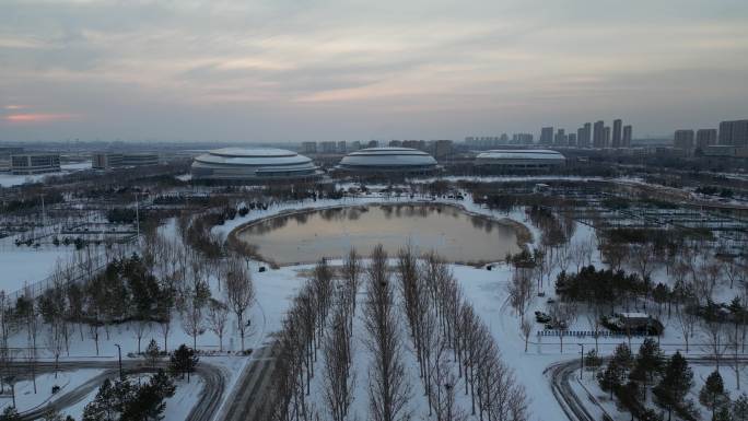 雪景/夕阳/东营全民健身公园/公园雪景