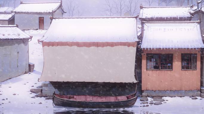 农村房屋下雪天气视频素材
